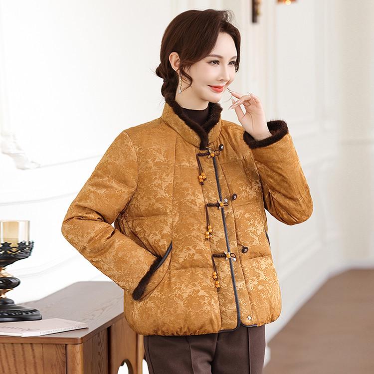 

2025 Winter Women s Chinese Style Solid Color Down Jacket - Stylish, Age-Defying Mom s Wear XL