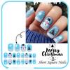 Christmas Snowmen Press On Nails Short Square French Tip Fake Nails with Winter Snowflake Design Blue Winter Xmas Snowmen Glue On False Nail