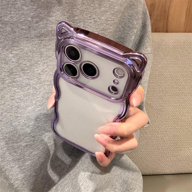 

Electroplated Cat Ear Glitter iPhone 17 ProMax/16/15 Case, Precision Fit, Anti-Drop, Transparent 17Pro фиолетовый