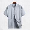 Father Summer Top Solid Color Short Sleeve Buckle Chinese Style Stand Collar Daily Wear Single-breasted Chinese Wear Tai Chi Clothing Male Clothes
