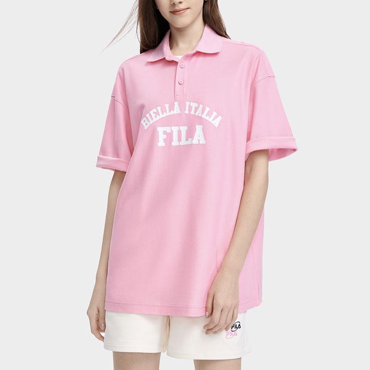 Fila American Series Letter Print Casual Loose Short Sleeve Polo Shirt Unisex Polo Shirts Light-Sand-Pink F11U329105FPK