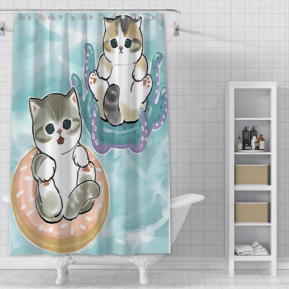 Shower Cute Cat Mofusands Curtain Waterproof Polyester Fabric Paint Colorful Bath Curtains Home Bathroom Decor Curtain With Hook