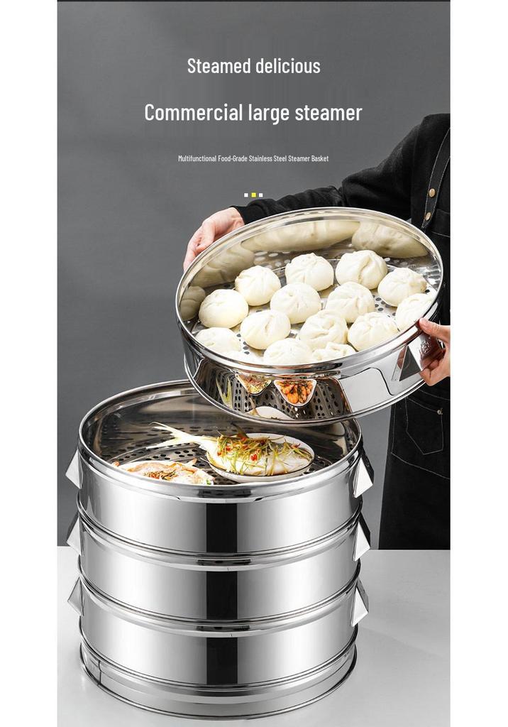 Large-Capacity Stainless Steel Steamer Basket for Fish and Buns