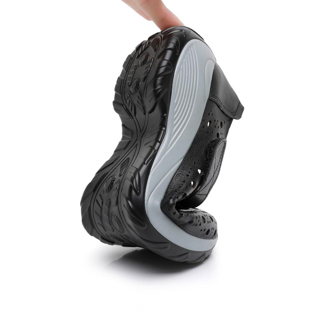 Mode GKTINOO Damenschuhe Sommer 2025 Echtes Leder Lässige Sport-Sandalen für Damen Aushöhlungs-Keilsandalen Mama Dicksohlige Römersandale