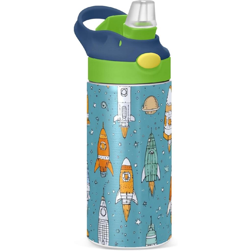 Boccsty Bright Race Car Truck Kids Water Bottle with Straw Lid Sport Cars ulated Stainless Steel Reble Tumbler for Boys Girls Toddlers 12 oz Green