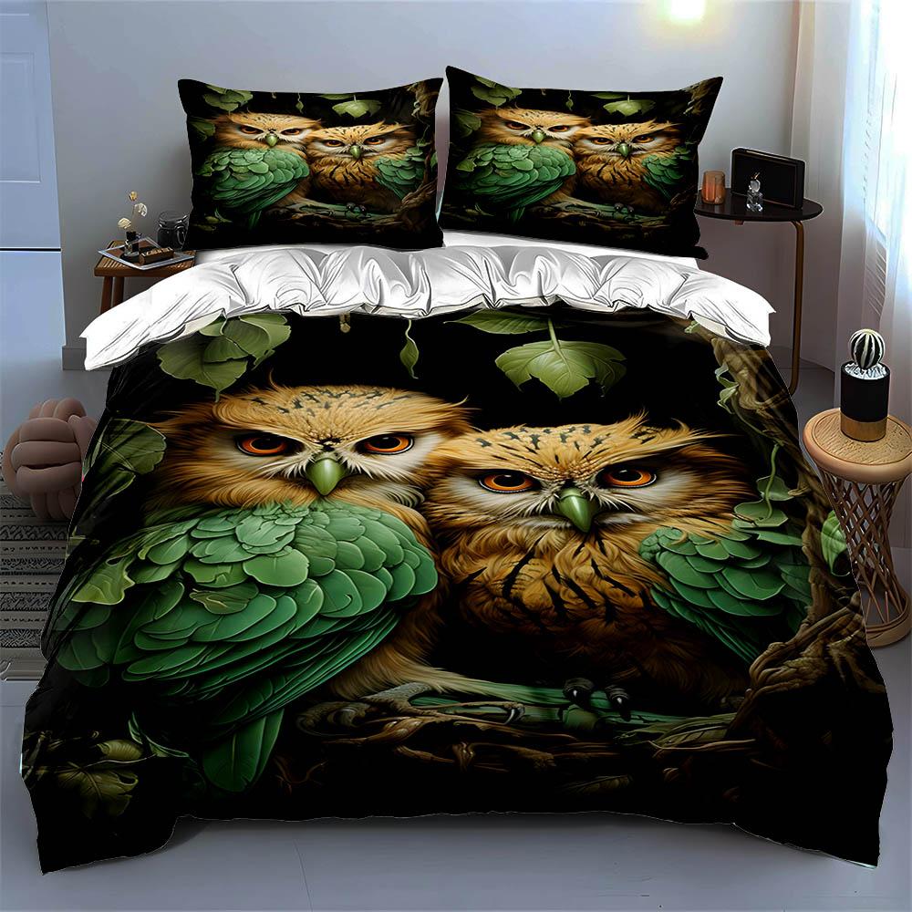 Owl Leaf Motif. Bedding Duvet Cover Sets Duvet Covers Pillowcases Gifts (1 * Duvet Cover 2 * Pillowcases, Without Duvet Insert)