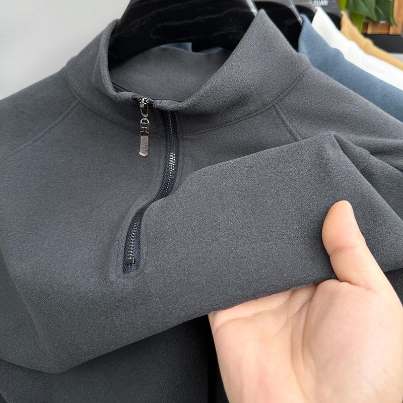 Men's Autumn/Winter Long-Sleeve Half-Zip Velvet Sweatshirt - Solid Color, Warm, Versatile Top