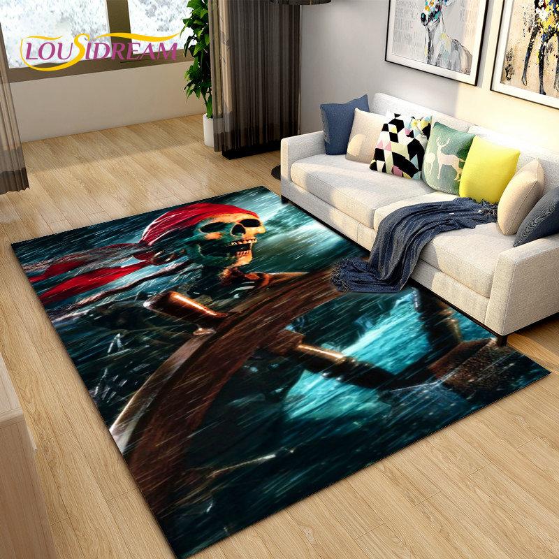 3D Horror Death Skull Pirate  Area Rug,Carpet Rug for Living Room Bedroom Sofa Doormat Decoration, Kids Play Non-slip Floor Mat