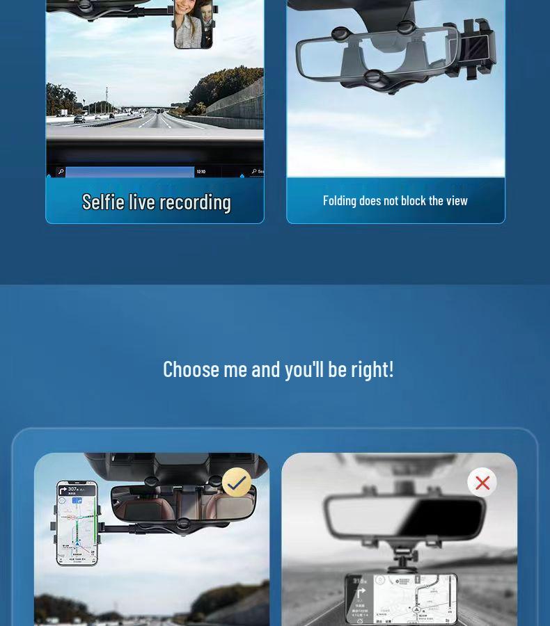 360° Rotating Multi-Functional Rearview Mirror Car Phone Holder
