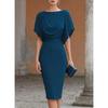 Abito Elegante Drapé al Collo a Tubino per Donna 2026, Manica a Pipistrello Vestito Midi a Matita Slim Fit, per Feste Cocktail e Ufficio