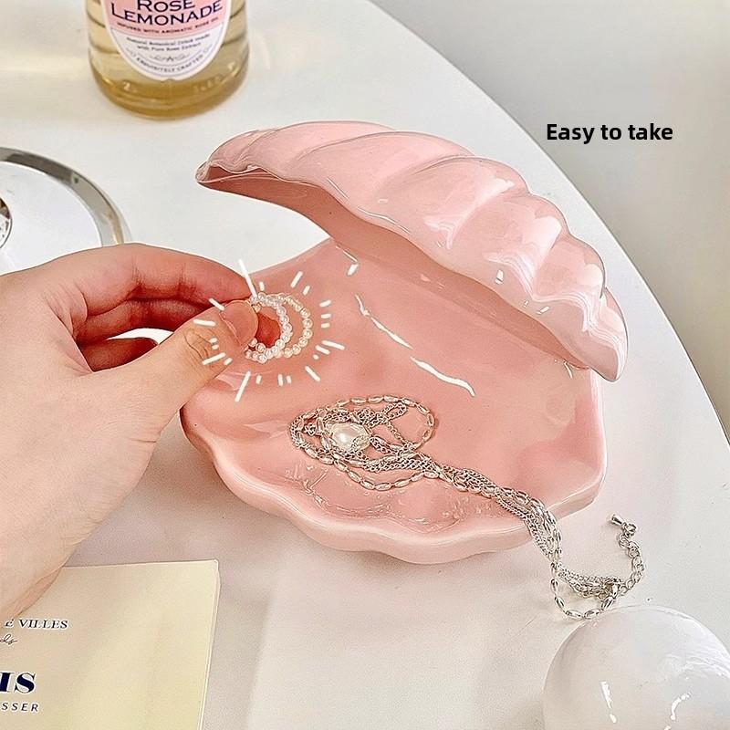 Fashion Ceramic Shell Jewelry Box – Creative Desktop Ornament Valentine's/Birthday Gift Storage Tray Storage for Rings/Earrings