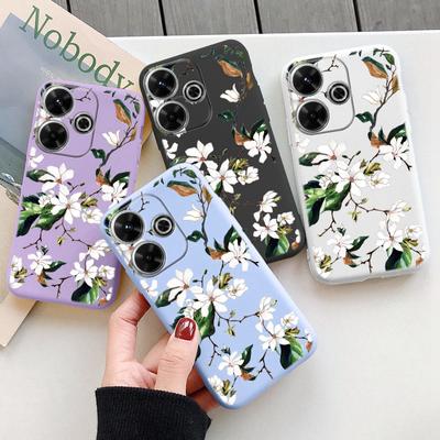 Custodia morbida in silicone con fiori per Samsung A55 A35 M35 S24 Xiaomi Redmi Note 13 Pro 13C 14 Poco C65 iPhone Huawei Honor 200 Realme Cover antiurto per fotocamera
