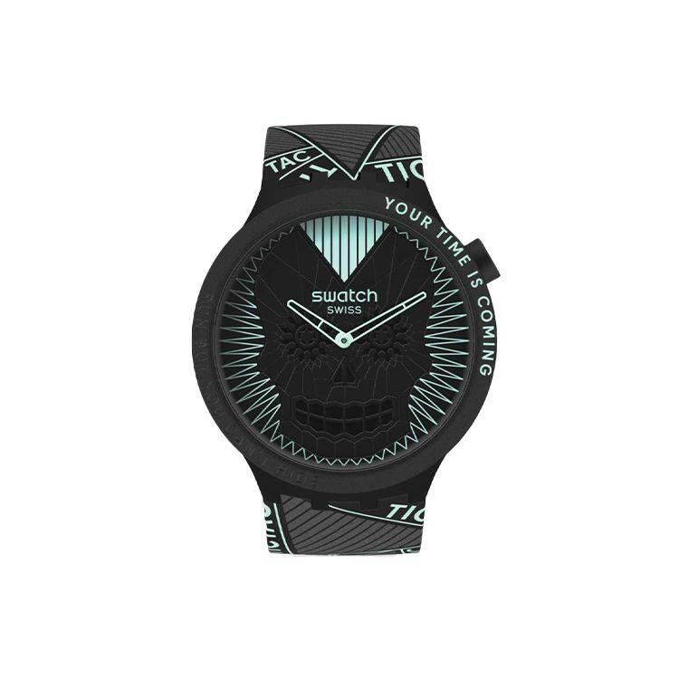 

Swatch Quartz Movement Escape No Place To Hide Long Lasting Luminous Skull Watch Unisex Watches Black SB01B129 Black Dial