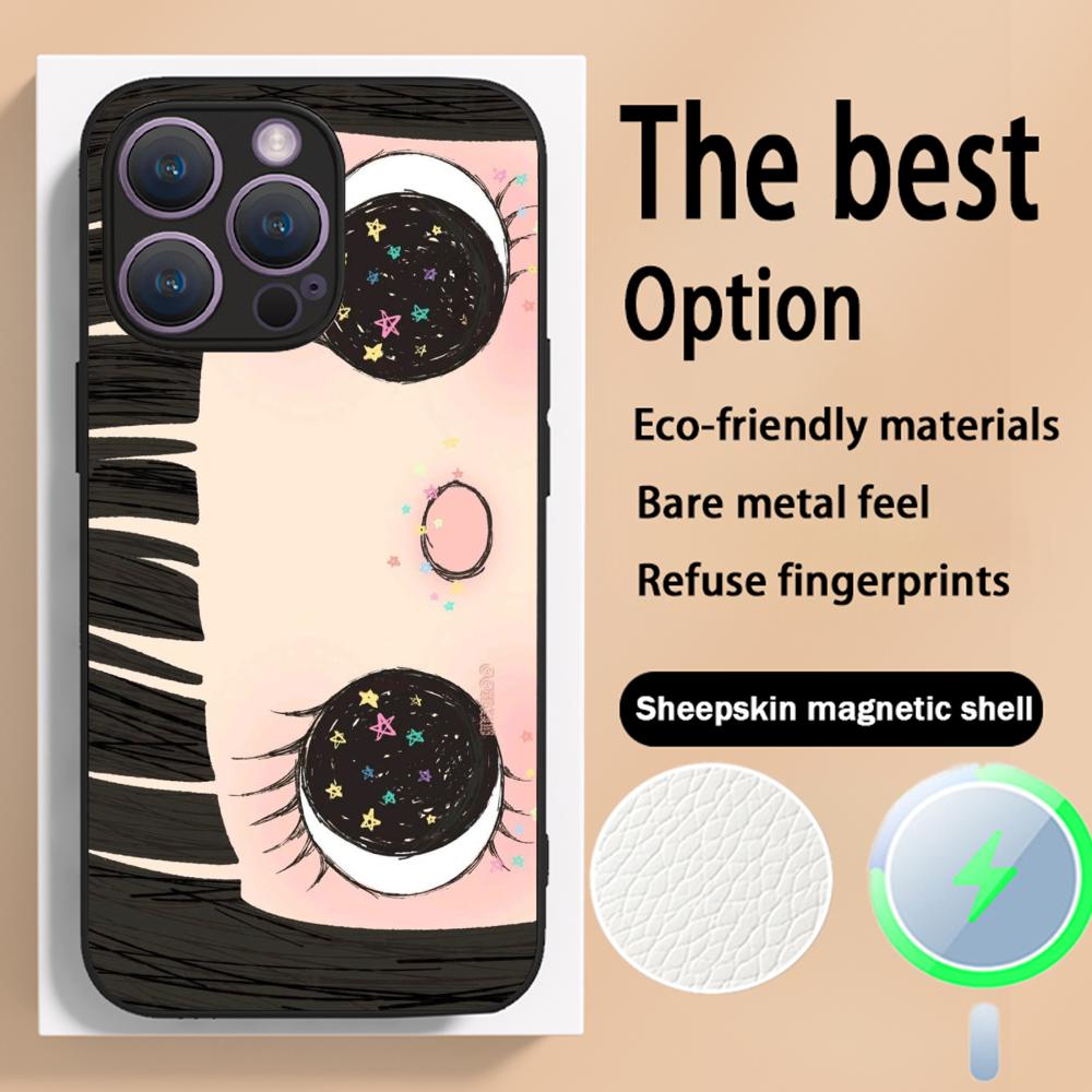 Big-eyed cute girl cartoon design Phone Case For iPhone 16 15 14 13 12 11 Plus Pro Max High-end Luxury Magsafe Sheepskin