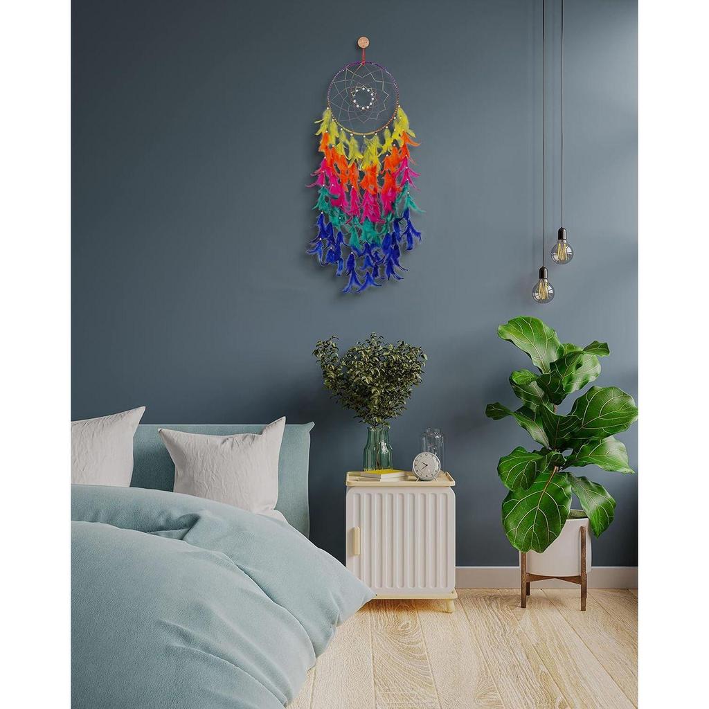 Dream Catcher with Lights, Wall Hangings, Crafts,  for Bedroom, Balcony, Garden, Party, Café, Decoration, Wedding, Decorative, Multi Feathers