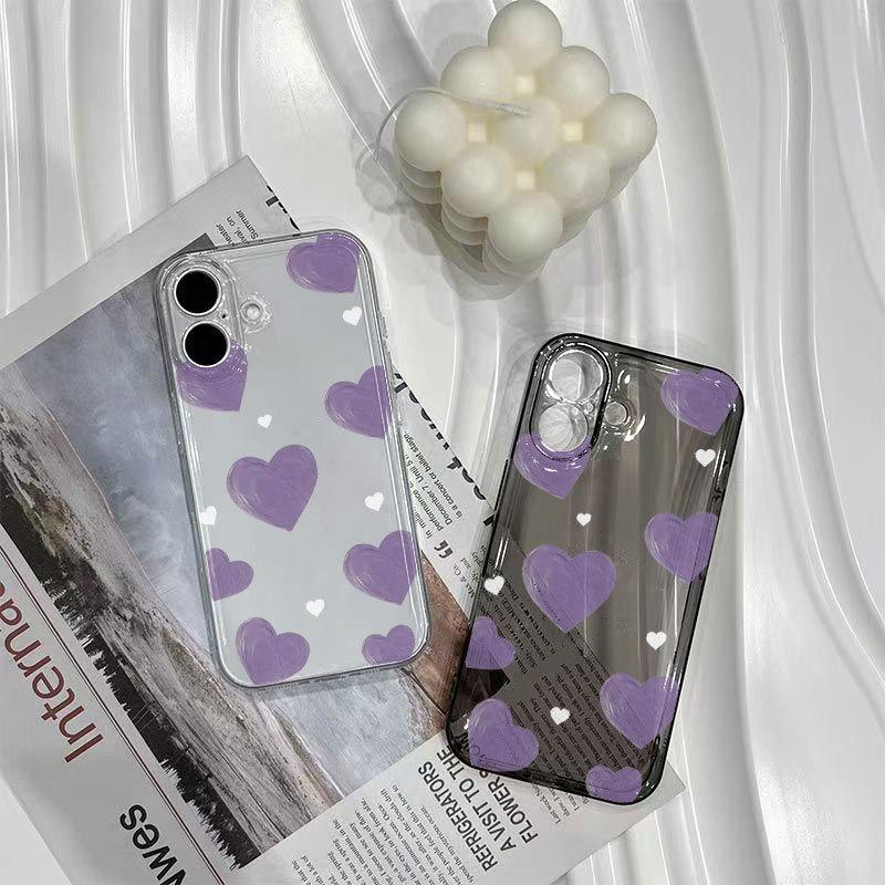 Purple Love Heart Transparent Soft Phone Case Compatible With Apple Iphone Multiple Models