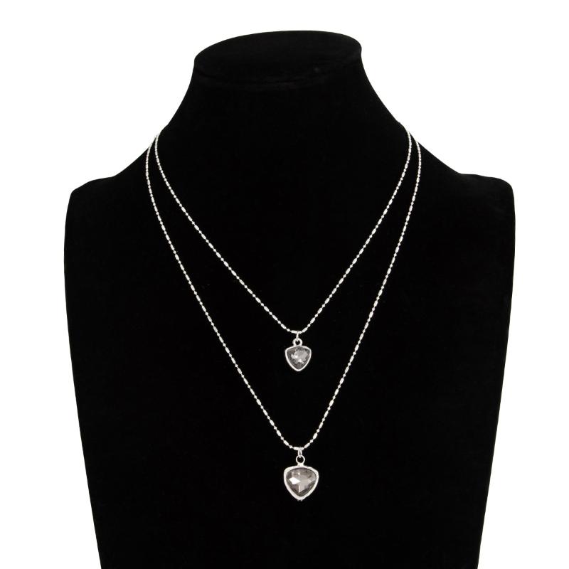 New Acrylic Crystal Necklace For Women Double-Layer Black Heart Pendant Necklace Wedding Party Jewelry Gift