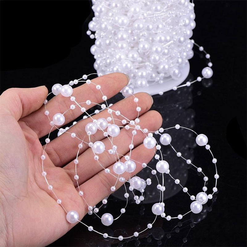 2/5/10Meter Imitation Pearl String Fishing Line Artificial Pearls String 8+3mm Bead Chain for Craft Garland Flower Wedding Decor