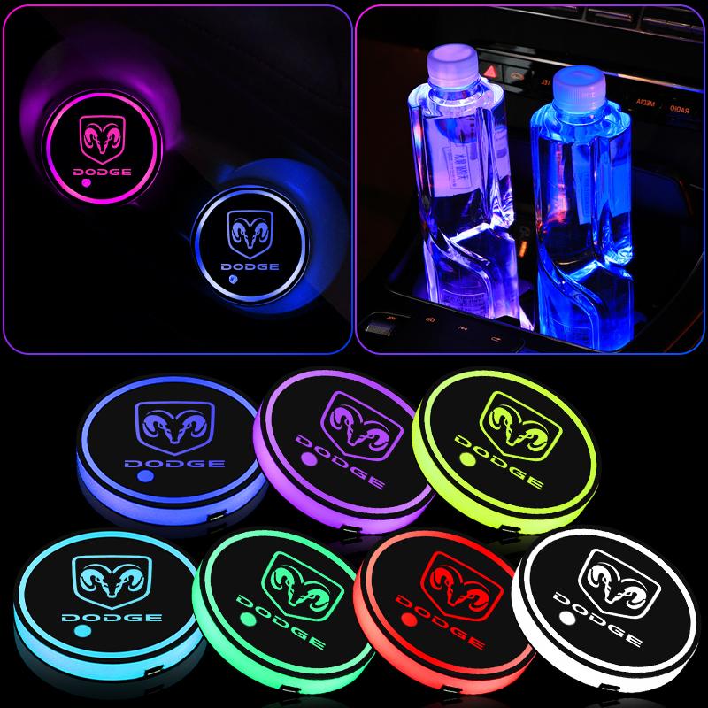 2Pcs LED Car Luminous Water Cup Pad Auto Cups Coaster Anti-slip Mats For Dodge Durango SXT Avenger Caliber Dart Nitro SRT Spirit T777