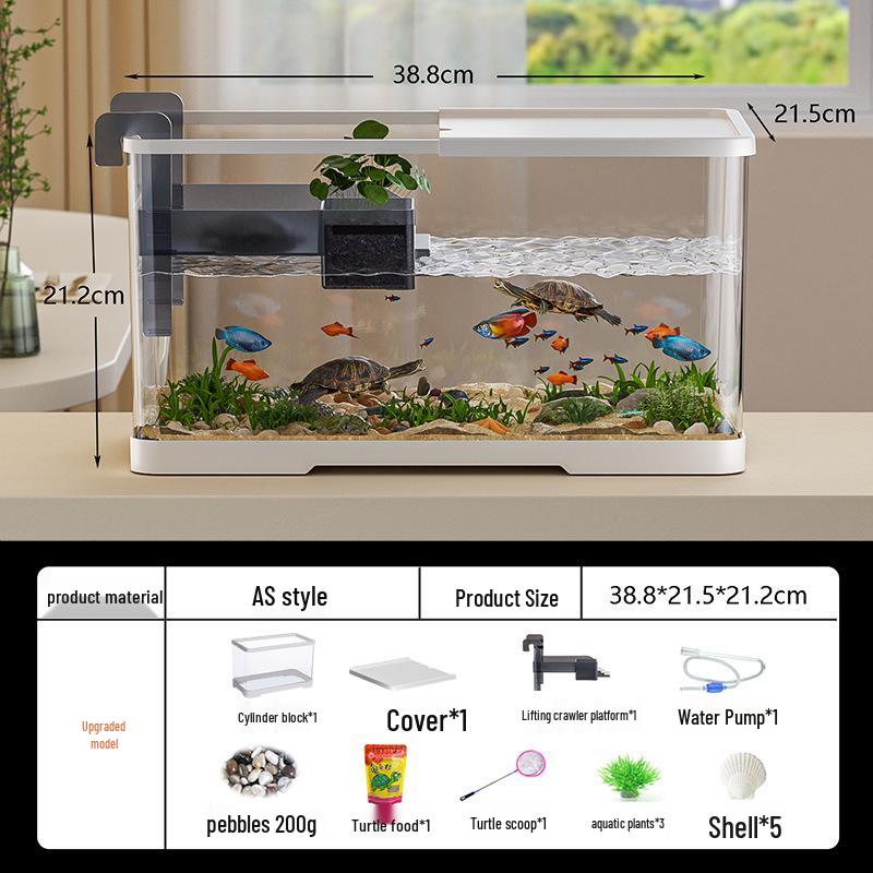 Versatile Desktop Turtle & Fish Aquarium with Basking Platform and Integrated Circulation System