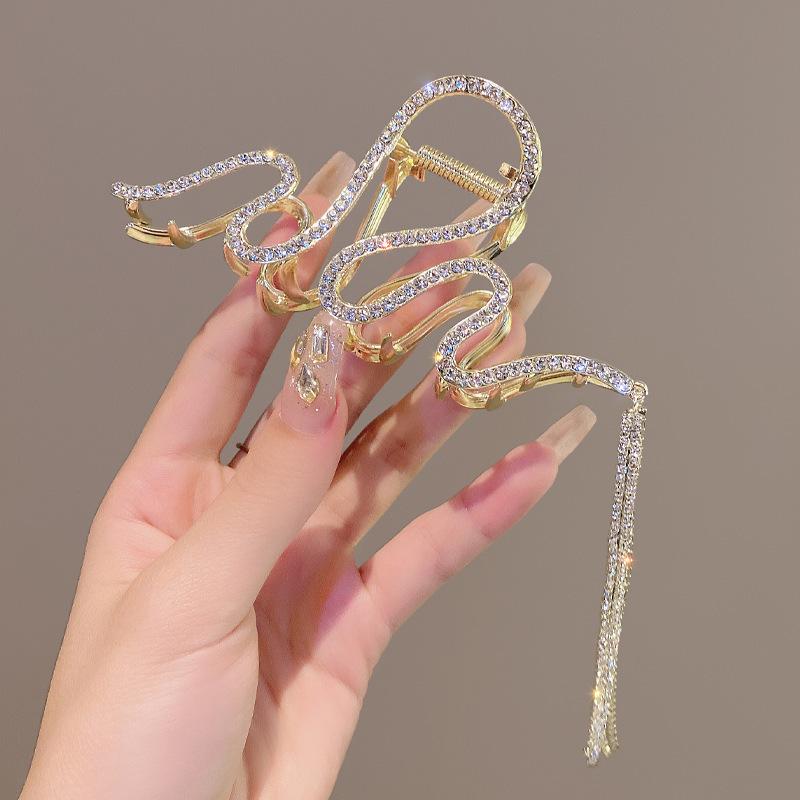 Pinces à cheveux à longues pampilles en cristal coréen pour femmes Luxe Or Argent Métal Grandes Pinces Crabe Accessoires de Mariage Femme Nouveau