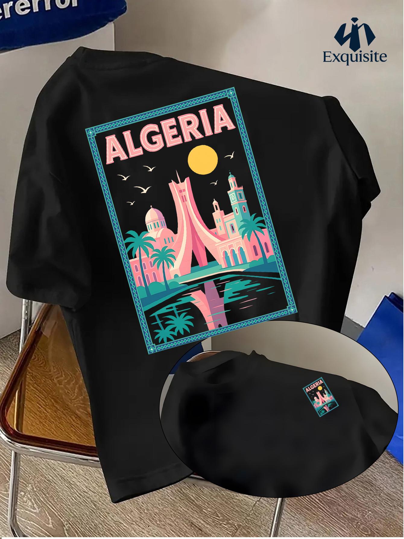 

Casual vacation wear! Men s fashionable T-shirt, ALGERIA printed round neck T-shirt - breathable and moisture-wicking, regular S