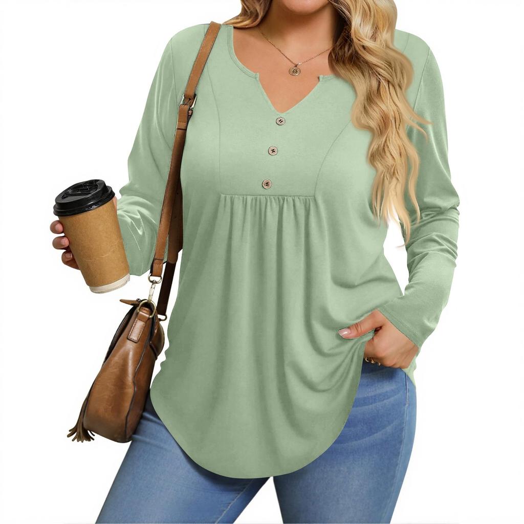 Womens Plus Size Long Sleeve Shirts  V Neck Tunic Tops Basic Loose Fit Tee Tops