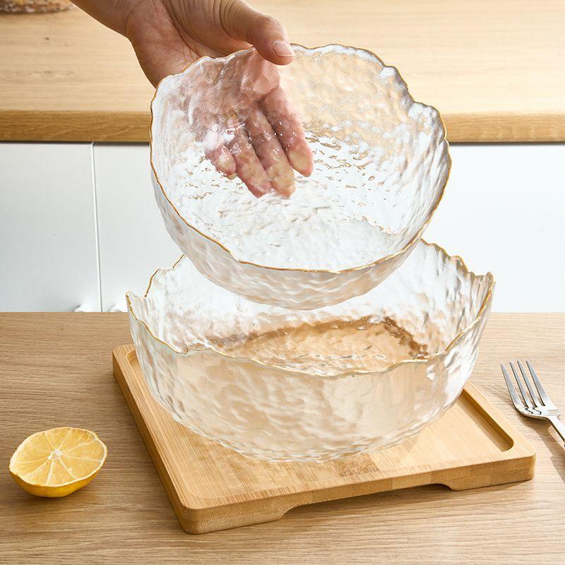 Fruit Platter, Home Living Room, Gold Edged Glass Bowl, Light Luxury and Grand Dish, Dessert and Salad Bowl