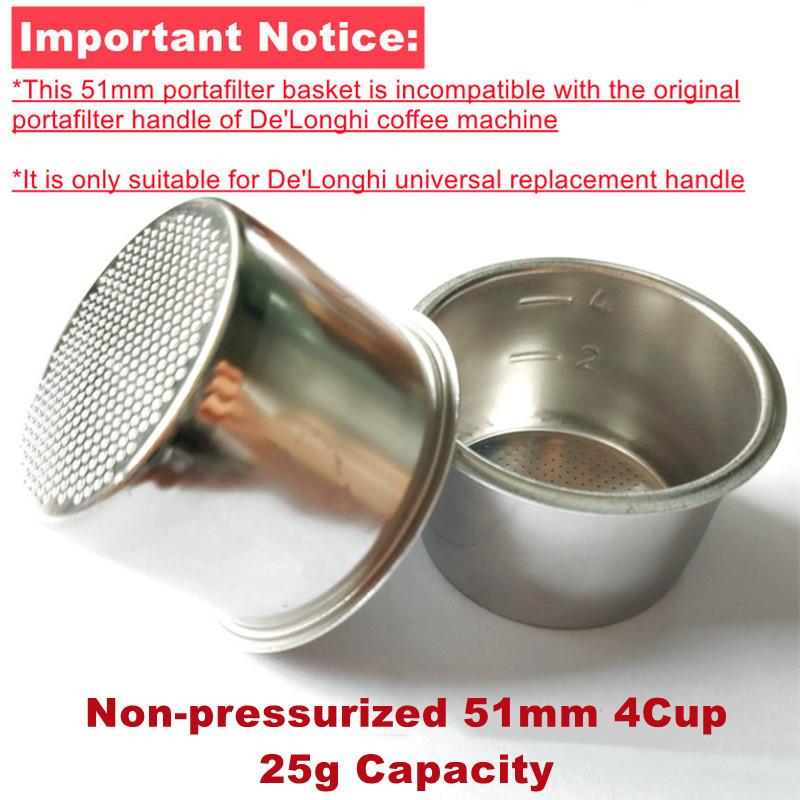 Bottomless Portafilter for Delonghi EC680 EC685,Pressurized Filter Basket,51mm Filter,Espresso Coffee Maker,Barista Tools