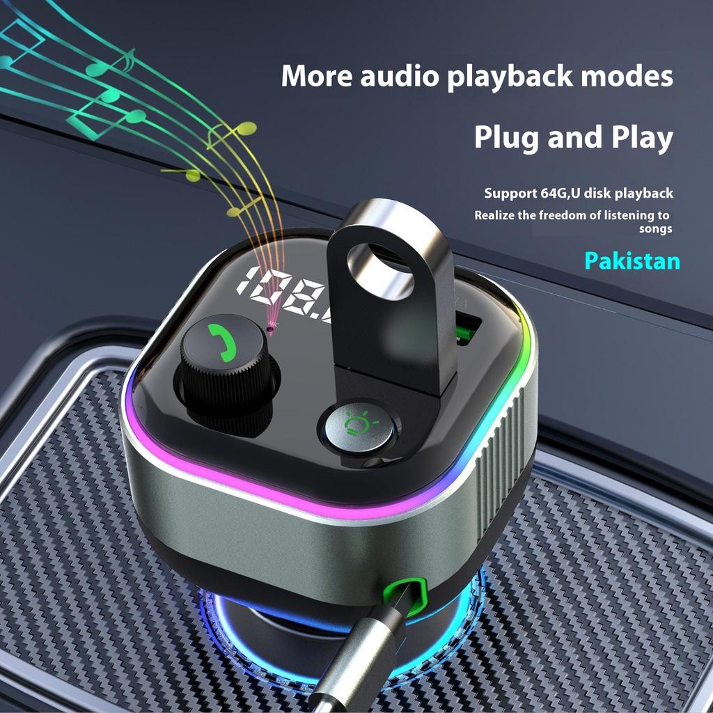 GZ11 65W PD Fast Charging Car Charger with Retractable Type C Cable Voltage Display Bluetooth-Compatible MP3 Player