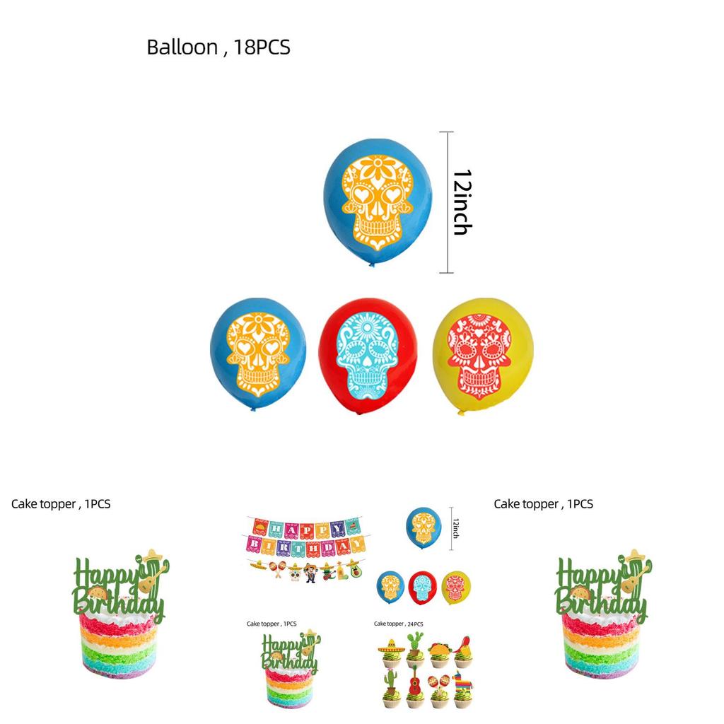 Mexican-inspired Party Supplies For Children's Halloween Party Decorate With Ghostly Cake Toppers Banners And Balloons