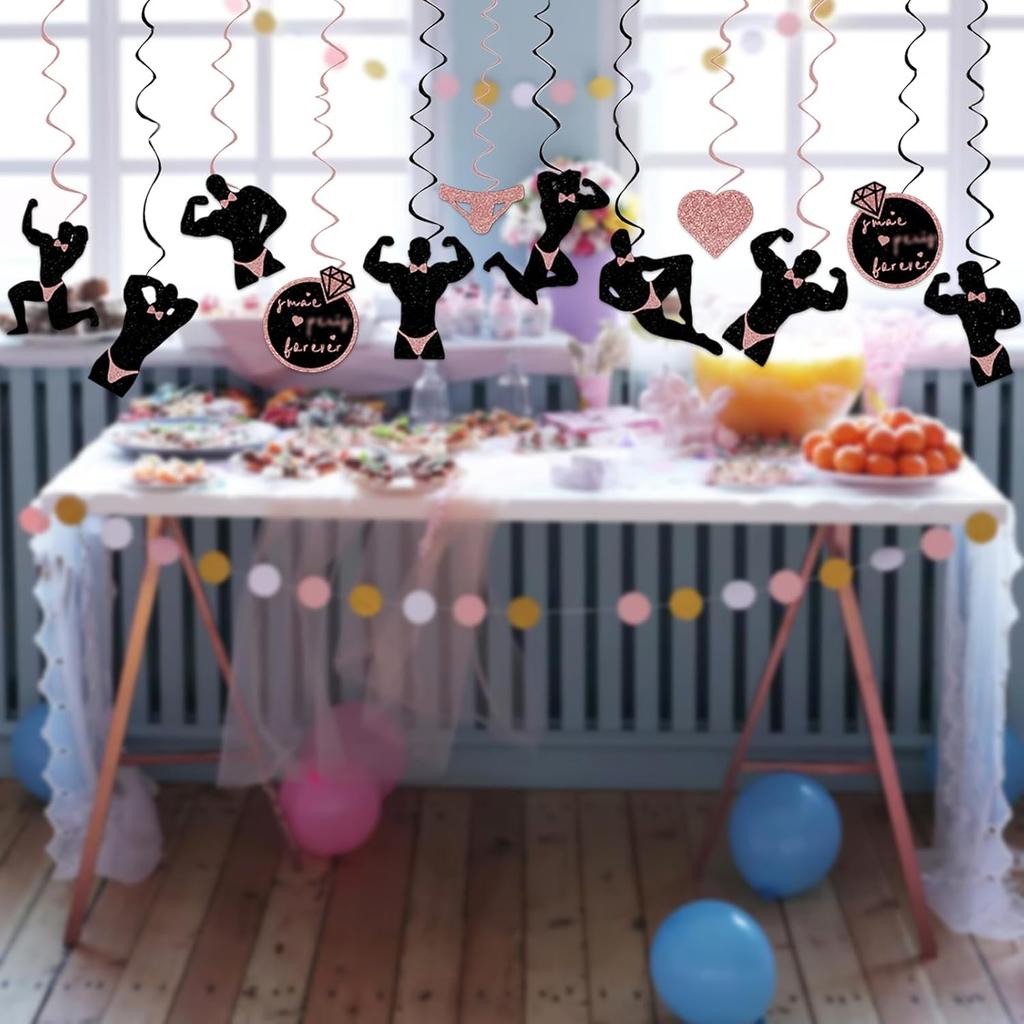 Bachelorette Party Decorations 24pcs Hanging Swirls Decorations Bachelor Party Streamers Funny Male Bridal Shower Party Supplies Bride Party Ceiling