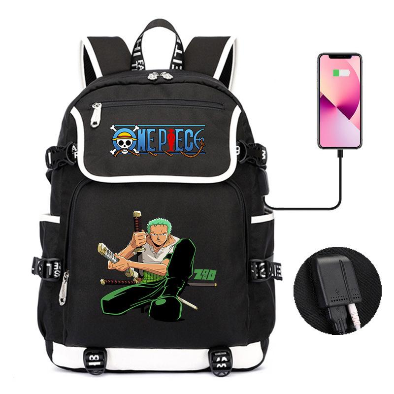 Mochila Padrão Desenho Animado Japonês Peça Única Grande Capacidade Bolsa de Estudante Bolsa para Computador USB Bolsa de Viagem