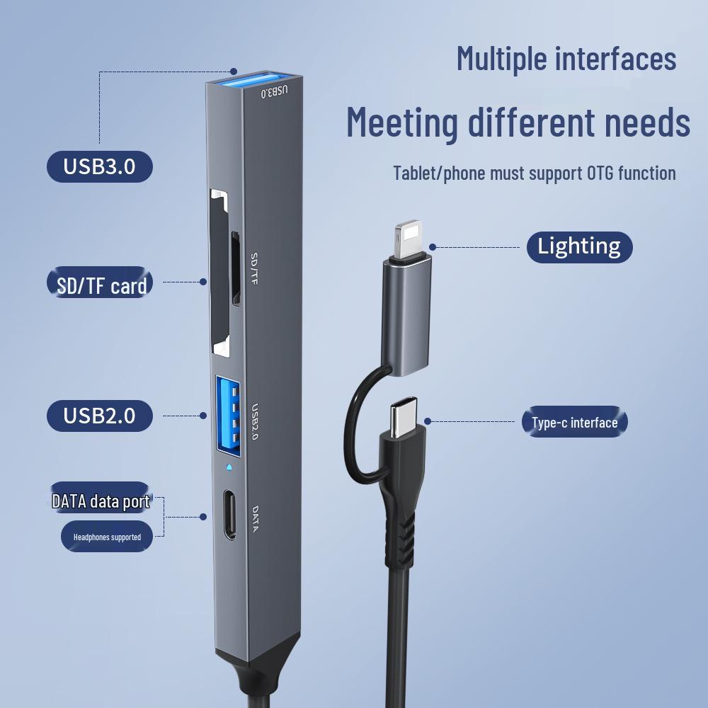 Multifunctional 5-Port Hub with TF/SD Card Reader & USB/Type-C for Apple & Android Devices