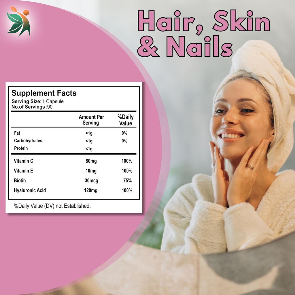 Vedapulse Hair, Skin & Nails Supplement | Biotin, Collagen, Vitamin C & E | 90 Veg Capsules