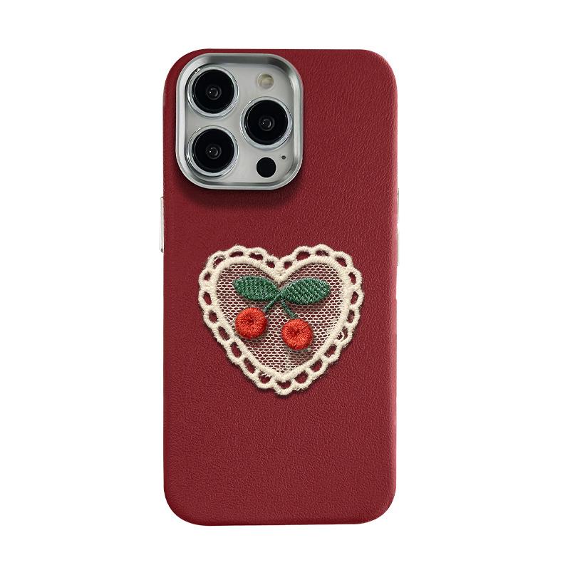 Knitted Cherry Lanyard Suitable for Apple 16PRO Mobile Phone Case Iphone15 Metal Leather Pattern 14 Autumn and Winter Large Hole 13