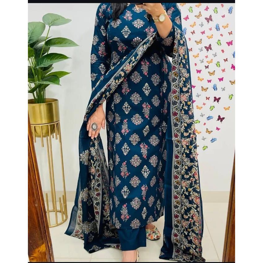 Set Kurta Pant Dupatta in Cotone Designer Indiano Donna Bollywood Top Tunica Kurti VFP-1873a