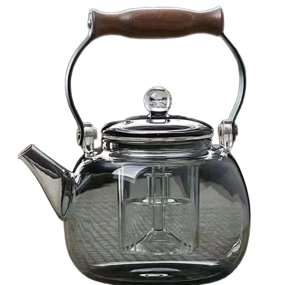 Transparent Black 1000ml High Borosilicate Glass Teapot with Starry Sky Top Bead and Integrated Lifting Handle