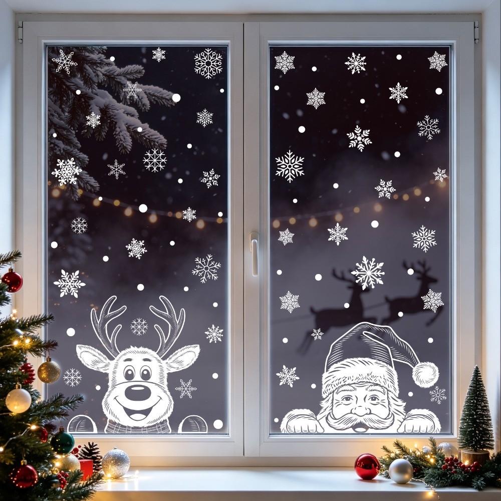 4 Sheets Removable Static Christmas Static Cling Decal Xmas Party Door Stickers Party Supplies