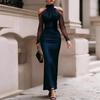 High Waist Solid Color Maxi Dress With Splicing Technique For Casual Streetwear