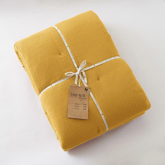 Edredon ou Bout de lit "Gaïa" toutes dimensions "Gaze de Coton" - Gaia Safran - 180 x 240 cm