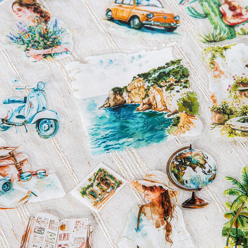 30 Pcs Travel Theme Stickers Pack Aesthetic Decorative Diary Album Scrapbooking Material Handmade DIY Sticker