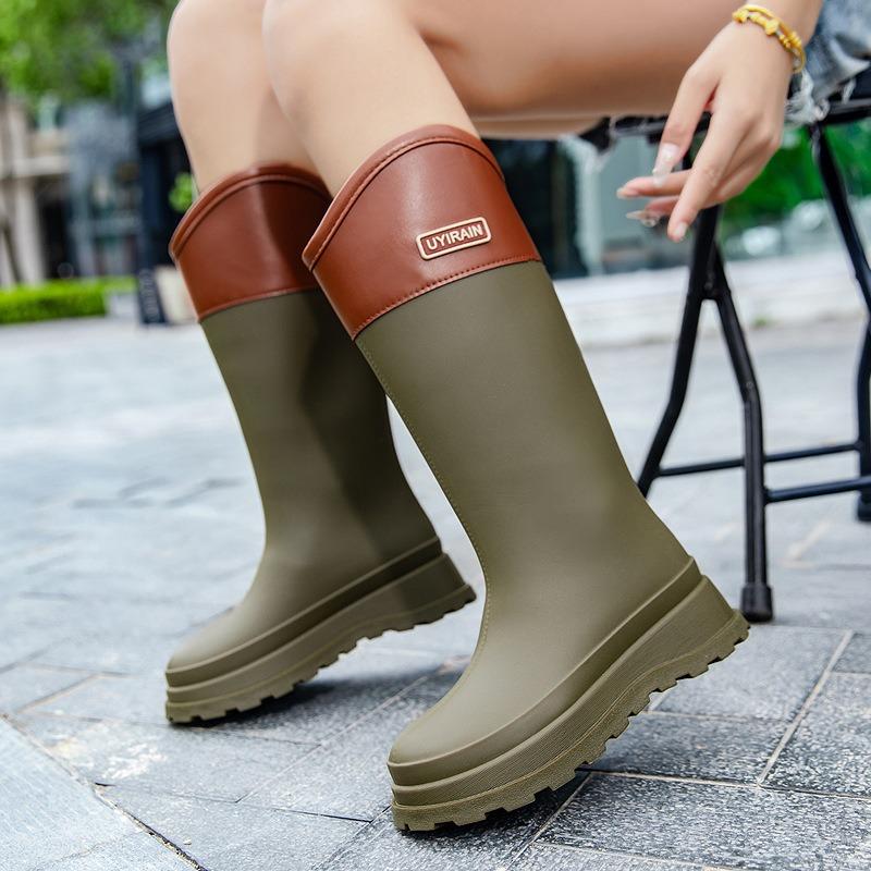 New tall rain shoes women's fashion rain boots outdoor waterproof shoes rubber shoes piled thickened waterproof boots