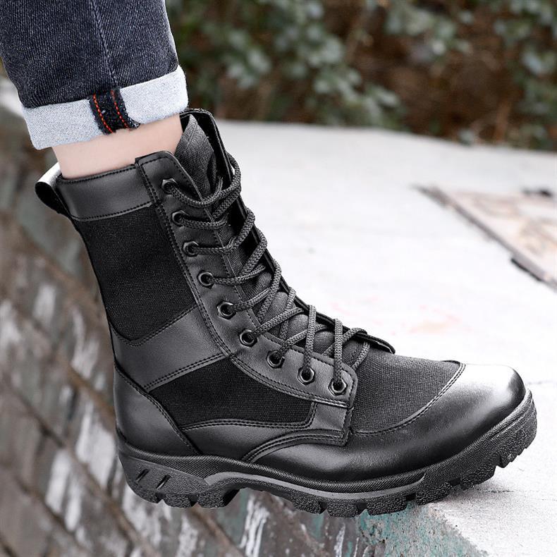 Men's Summer Mesh Breathable Black High-Waist Side-Zip Martin Boots for Security and Training