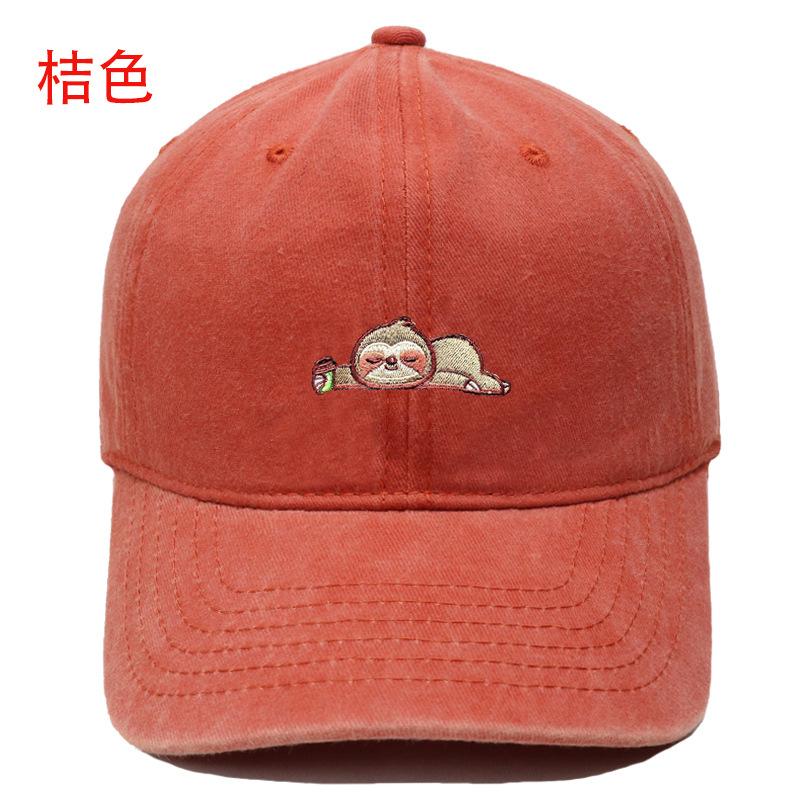 Cartoon Cute Sloth Embroidery Washed Retro Baseball Cap Men's and Women's Leisure Outdoor Sports Shade Cap