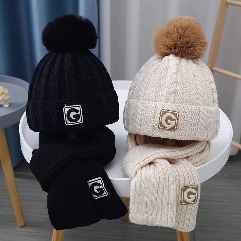 Children's knitted hats and scarves suits for men and women in autumn and winter thickened warm ear protection baby hoods