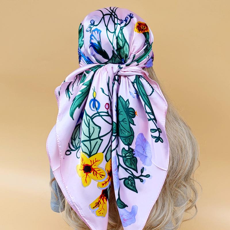 The Four Seasons Popular Shawls Fashion Design Sunscreen Scarves Luxury 90X90CM Square Silk Hijab  New Women Beach Headscarf