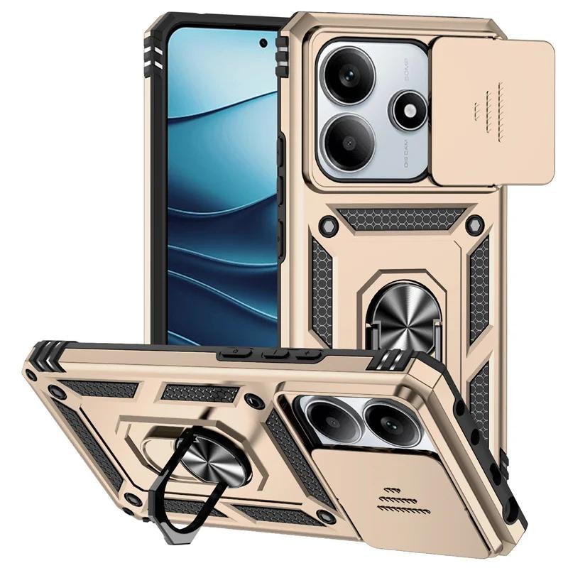 Capa For Xiaomi Redmi Note 14 5G Case Armor Slide Camera Lens Protector Back Cover for Redmy Note14 Shockproof Ring Stand Funda