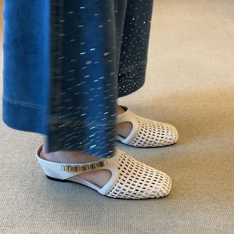 New Retro Shoes Woven Hollowed-out Flip-flops Insole Height-increasing Shoes and Flip-flops