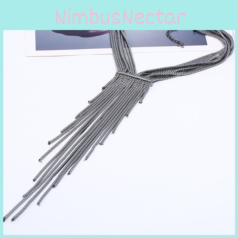 Geometric Box Chain Necklace With Rhinestones And Tassels For Fashion Enthusiasts